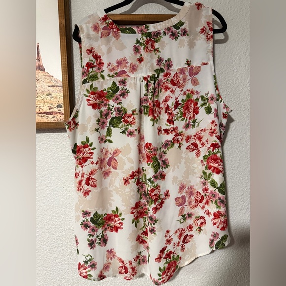 Maurices Atwood Floral Tank Top – Cream Base with Red/Green Floral Print (2X) - Picture 4 of 7